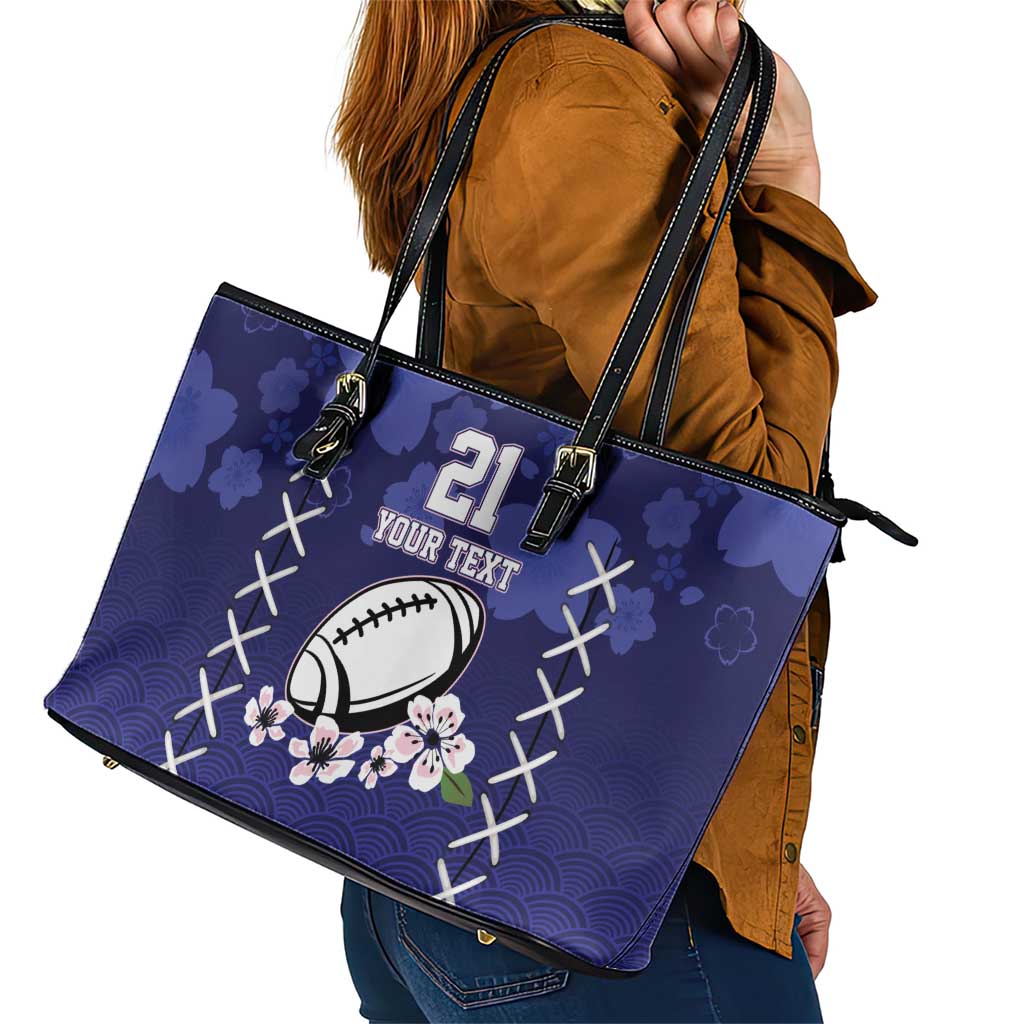 Custom Japan Rugby Pacific Leather Tote Bag Sakuras Rising Sun with Polynesian Pattern LT9