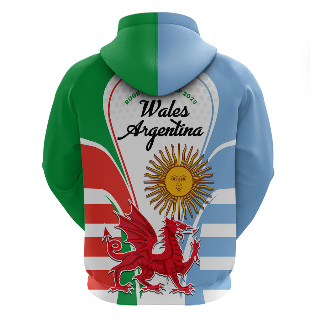 Wales Argentina Rugby Hoodie The Welsh Dragon and Sol De Mayo World Cup 2023 LT9
