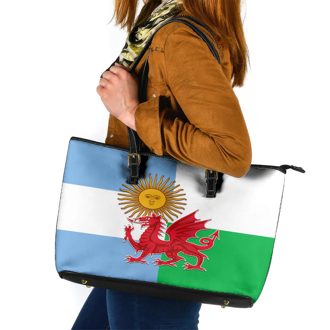 Wales Argentina Rugby Leather Tote Bag The Welsh Dragon and Sol De Mayo World Cup 2023 LT9