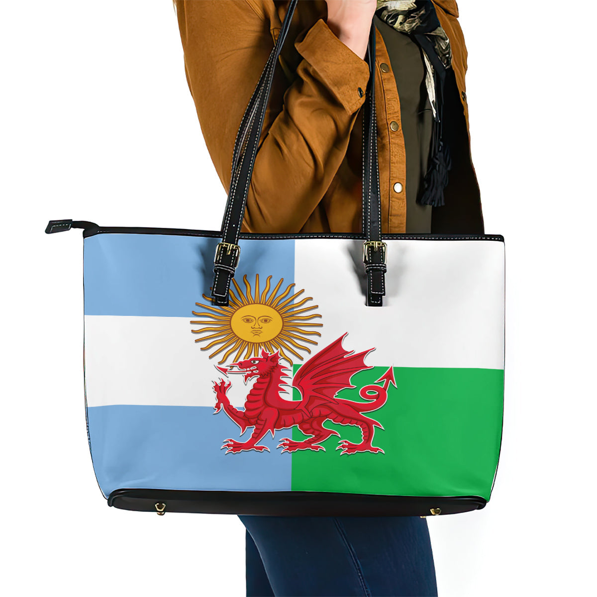 Wales Argentina Rugby Leather Tote Bag The Welsh Dragon and Sol De Mayo World Cup 2023 LT9