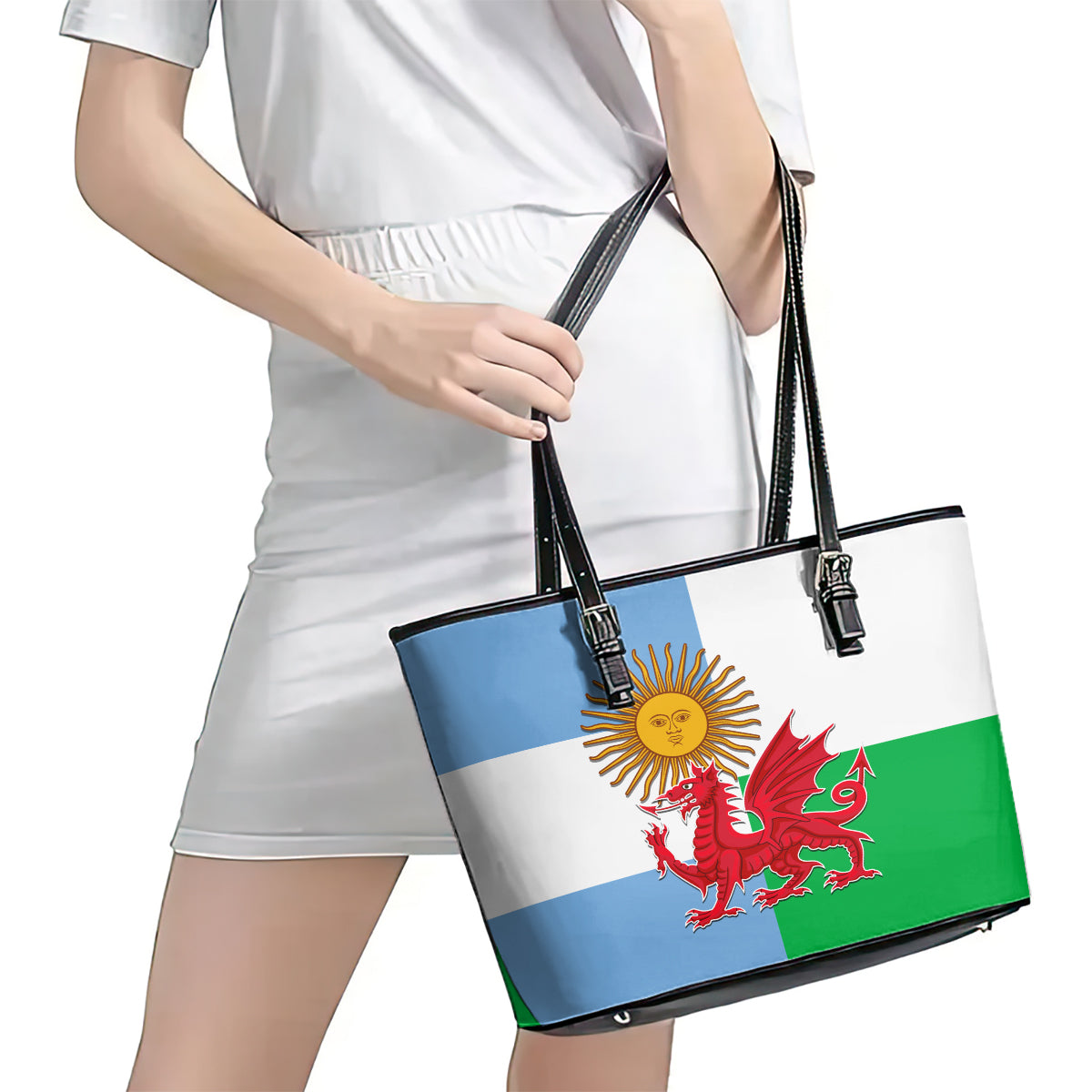 Wales Argentina Rugby Leather Tote Bag The Welsh Dragon and Sol De Mayo World Cup 2023 LT9