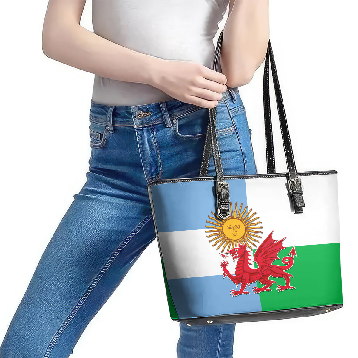 Wales Argentina Rugby Leather Tote Bag The Welsh Dragon and Sol De Mayo World Cup 2023 LT9