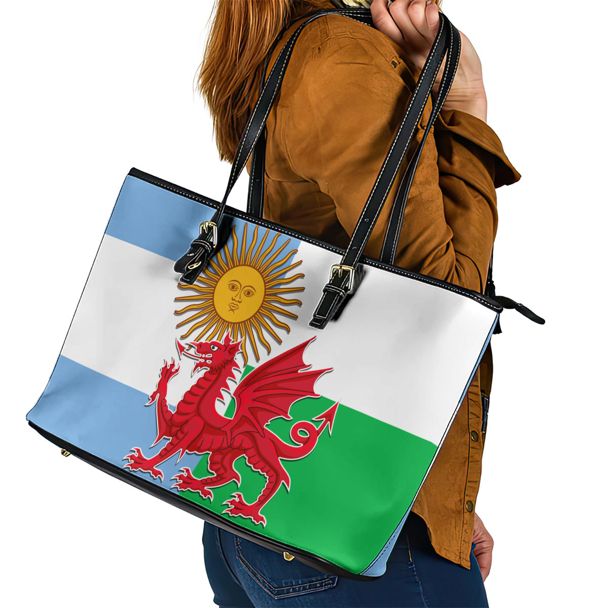 Wales Argentina Rugby Leather Tote Bag The Welsh Dragon and Sol De Mayo World Cup 2023 LT9