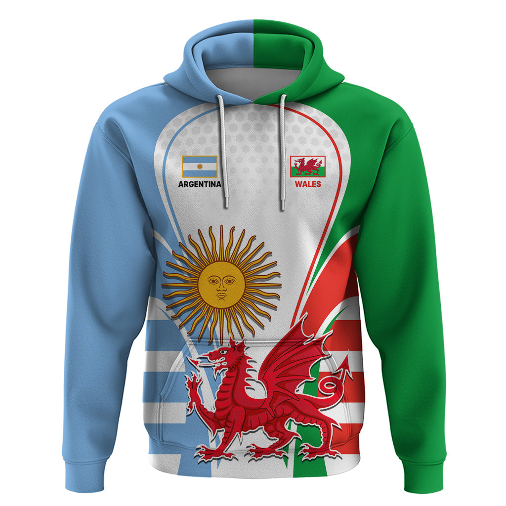 Custom Wales Argentina Rugby Hoodie The Welsh Dragon and Sol De Mayo World Cup 2023 LT9