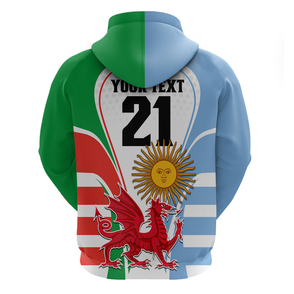 Custom Wales Argentina Rugby Hoodie The Welsh Dragon and Sol De Mayo World Cup 2023 LT9