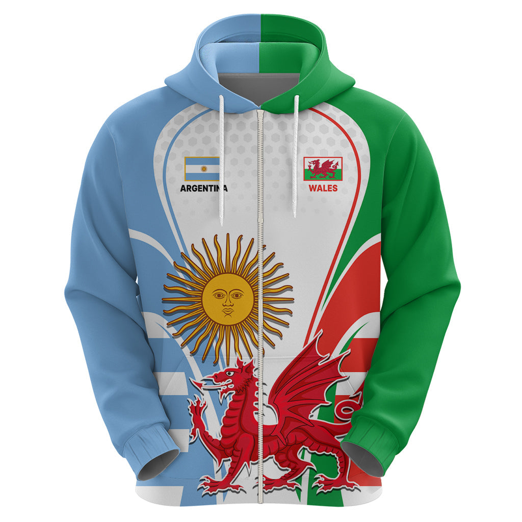 Custom Wales Argentina Rugby Hoodie The Welsh Dragon and Sol De Mayo World Cup 2023 LT9