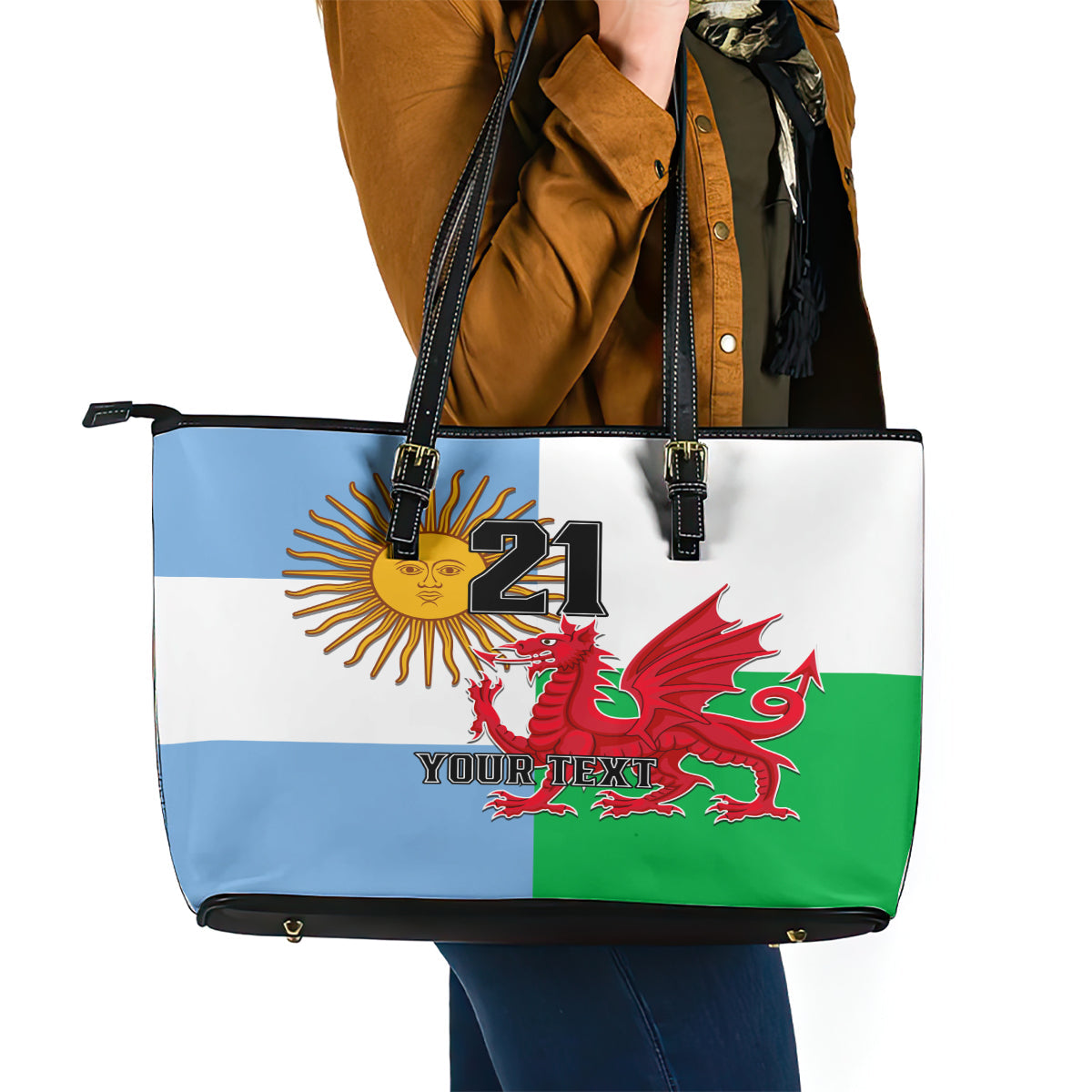Custom Wales Argentina Rugby Leather Tote Bag The Welsh Dragon and Sol De Mayo World Cup 2023 LT9