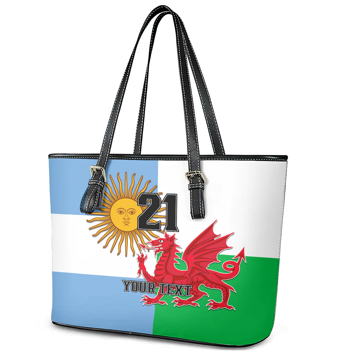 Custom Wales Argentina Rugby Leather Tote Bag The Welsh Dragon and Sol De Mayo World Cup 2023 LT9