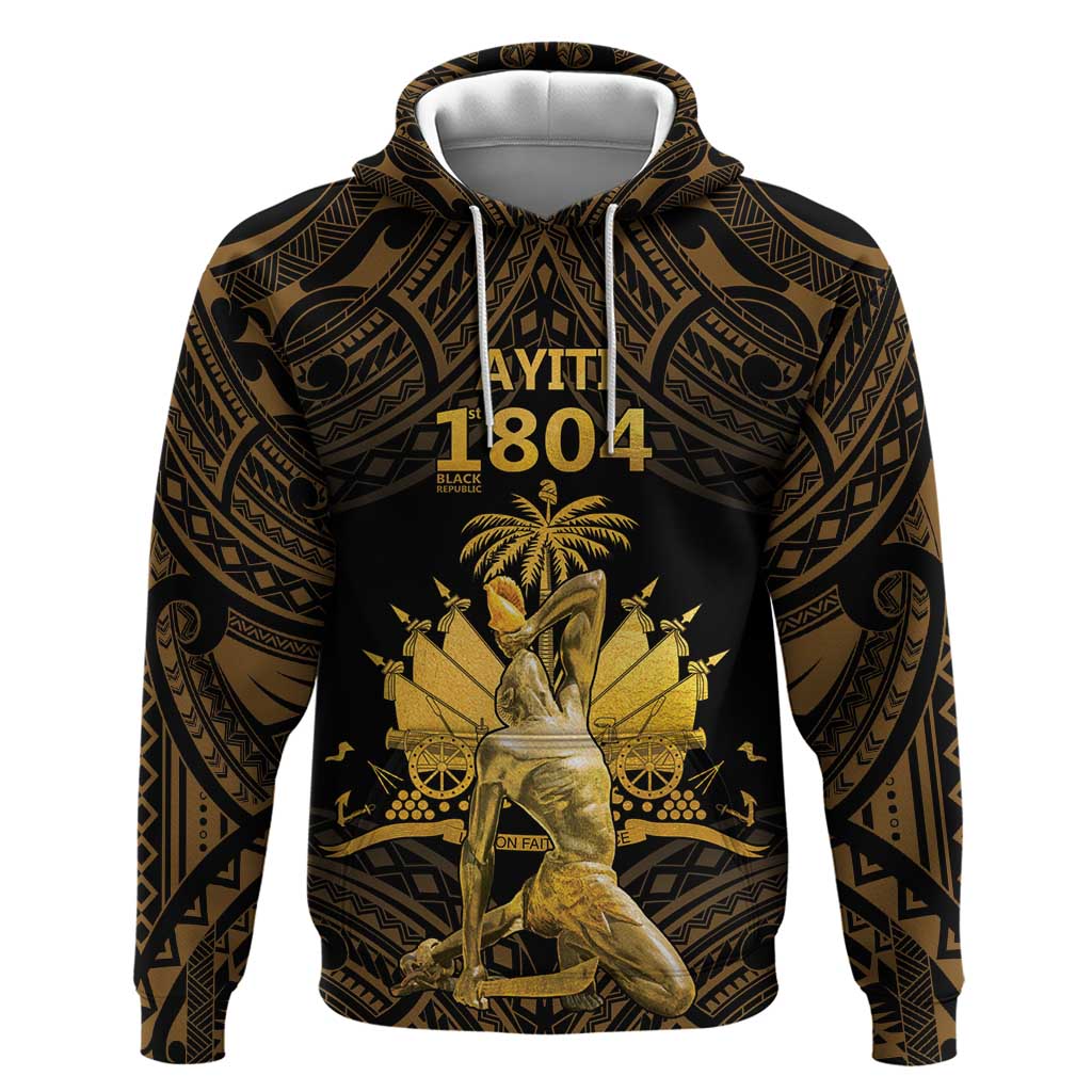 Haitian Negre Marron 1804 Hoodie Gold Polynesian Pattern LT9