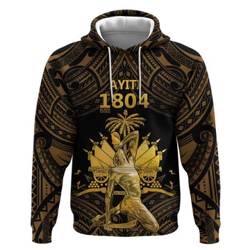 Haitian Negre Marron 1804 Hoodie Gold Polynesian Pattern LT9