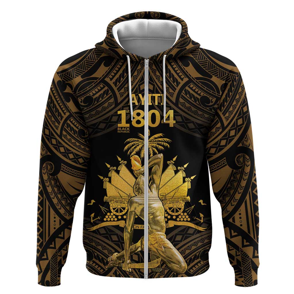 Haitian Negre Marron 1804 Hoodie Gold Polynesian Pattern LT9