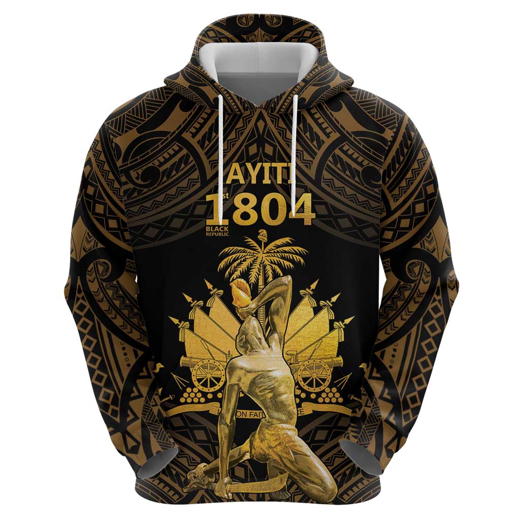 Haitian Negre Marron 1804 Hoodie Gold Polynesian Pattern LT9