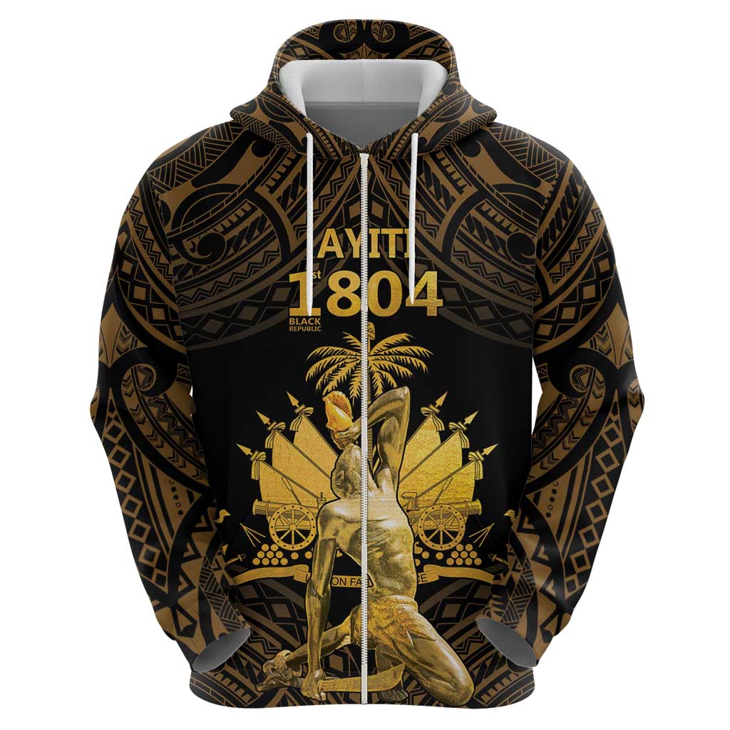 Haitian Negre Marron 1804 Hoodie Gold Polynesian Pattern LT9