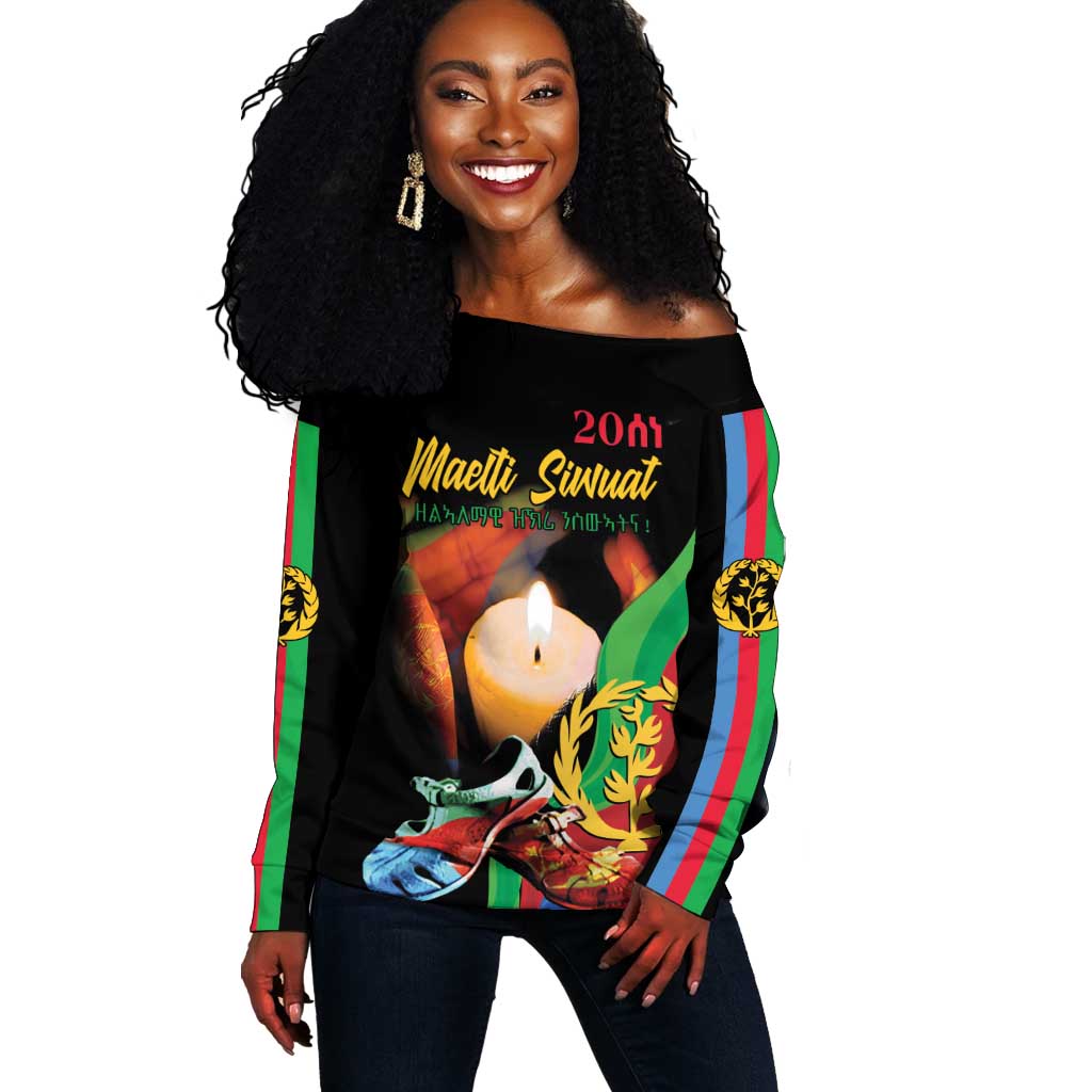 Personalized Afro-Eritrea Maelti Siwuat Off Shoulder Sweater Shida Shoes Glory To Our Martyrs Eritrea LT9