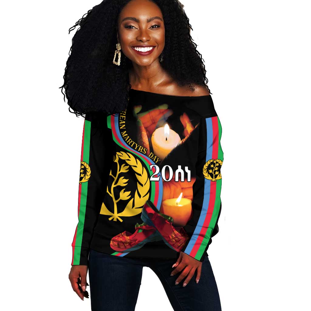 Personalized Afro-Eritrea Maelti Siwuat Off Shoulder Sweater Candle Vigil Glory To Our Martyrs Eritrea LT9