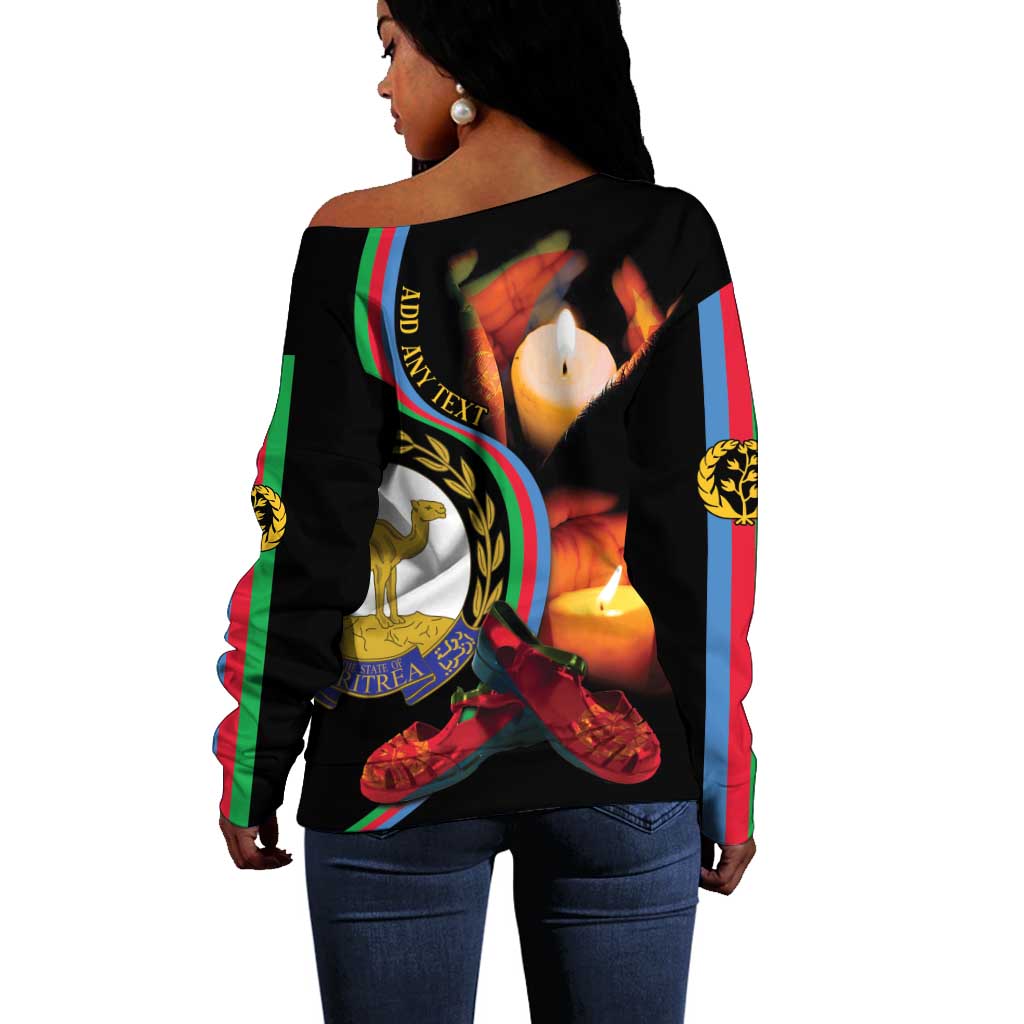 Personalized Afro-Eritrea Maelti Siwuat Off Shoulder Sweater Candle Vigil Glory To Our Martyrs Eritrea LT9