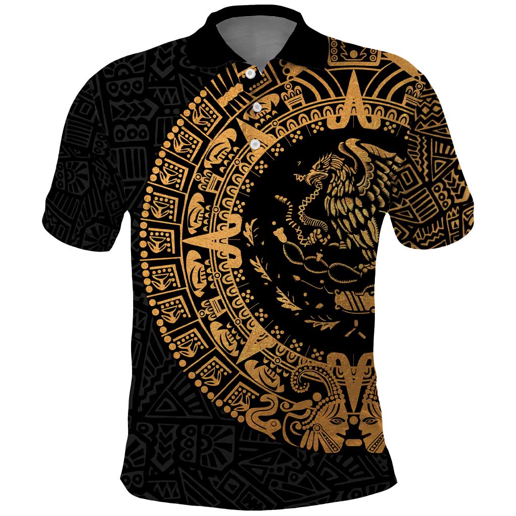 Mexican Aztec Polo Shirt Golden Coat of Arm LT9