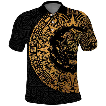 Mexican Aztec Polo Shirt Golden Coat of Arm LT9