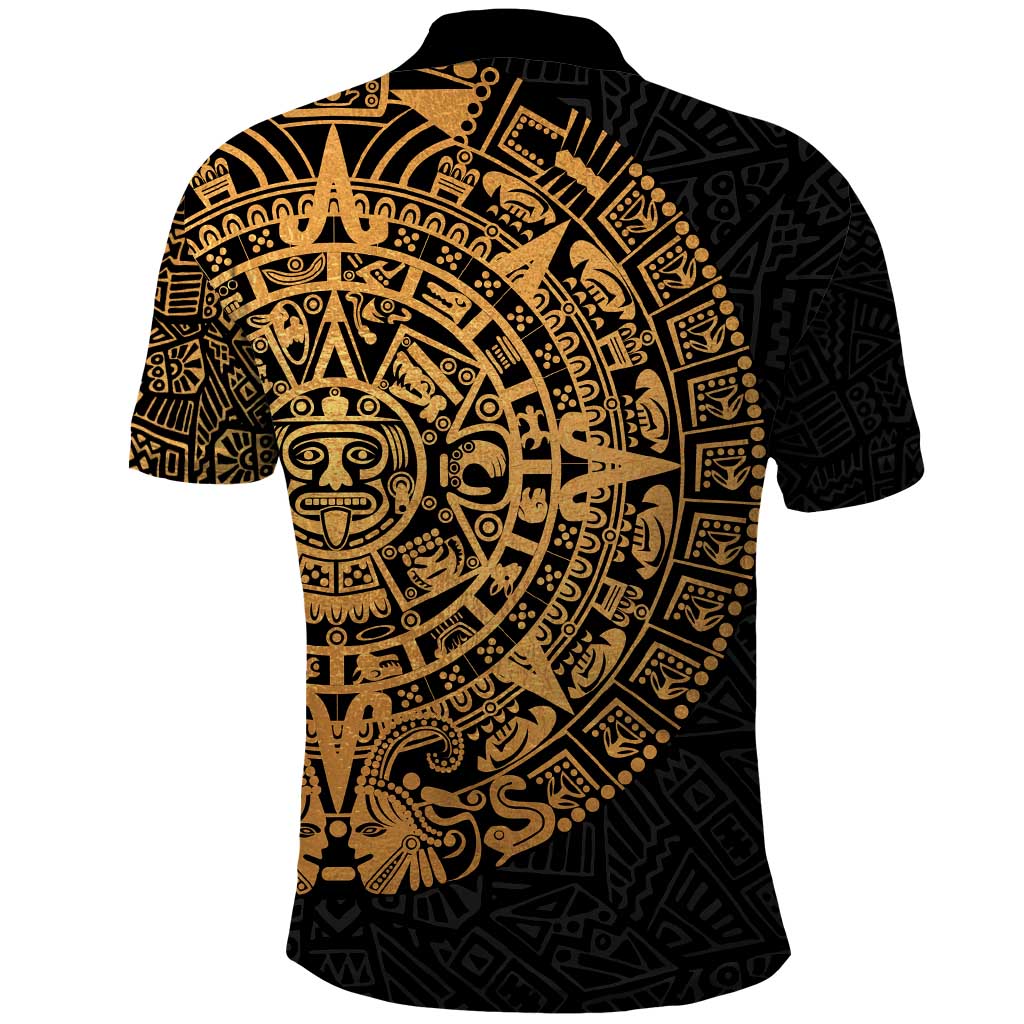 Mexican Aztec Polo Shirt Golden Coat of Arm LT9