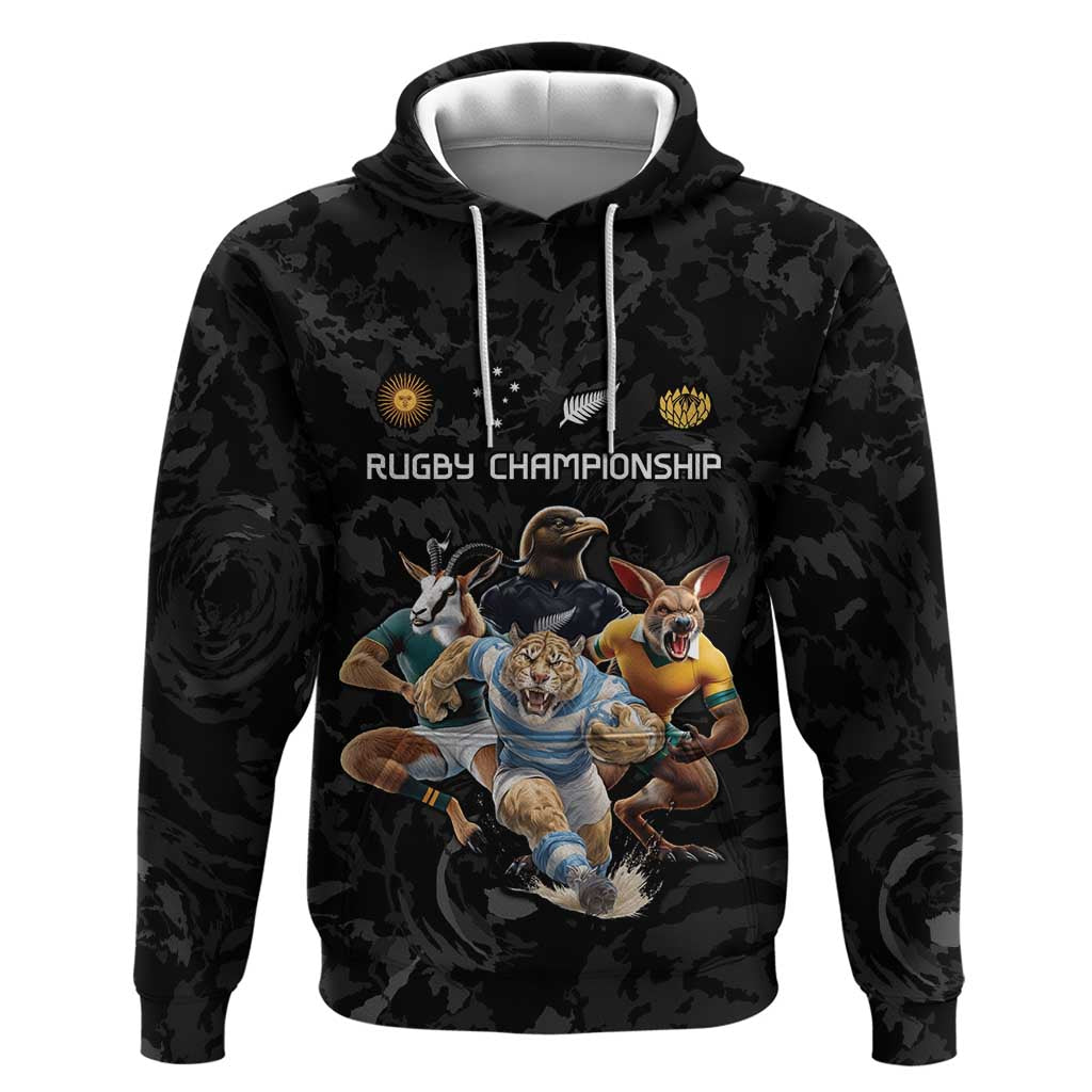 Custom Rugby Southern Hemisphere Hoodie Argentina AUNZ South Africa Mascot Black LT9