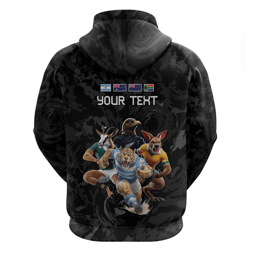 Custom Rugby Southern Hemisphere Hoodie Argentina AUNZ South Africa Mascot Black LT9