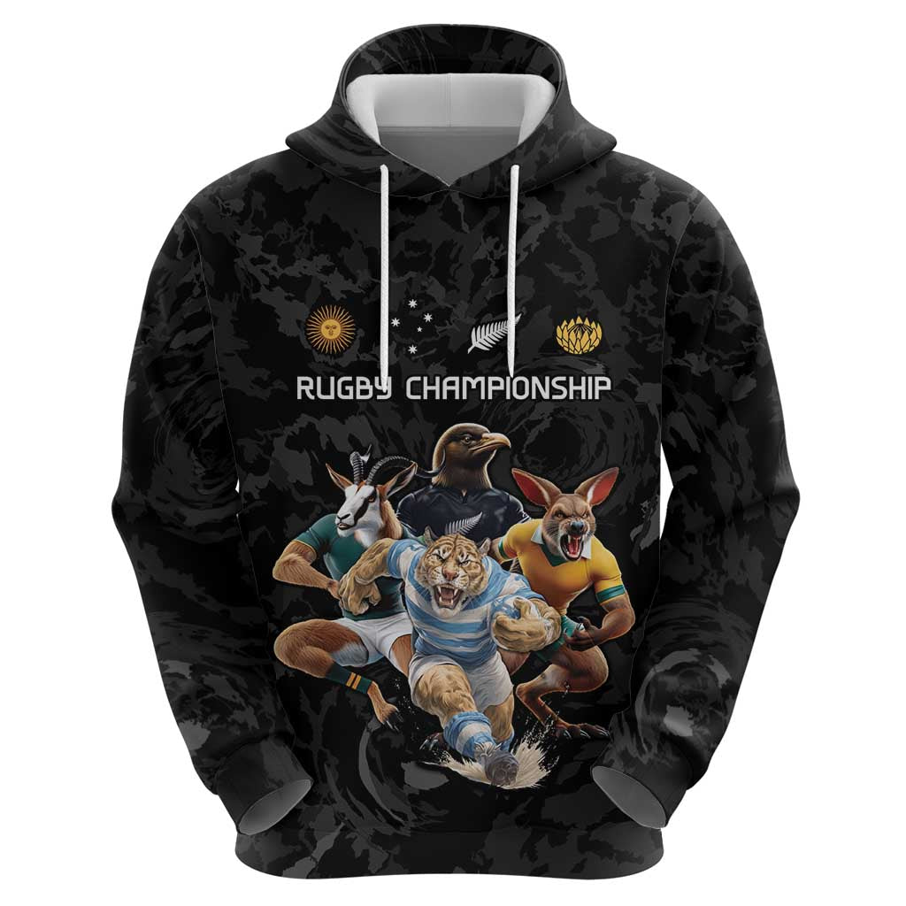 Custom Rugby Southern Hemisphere Hoodie Argentina AUNZ South Africa Mascot Black LT9