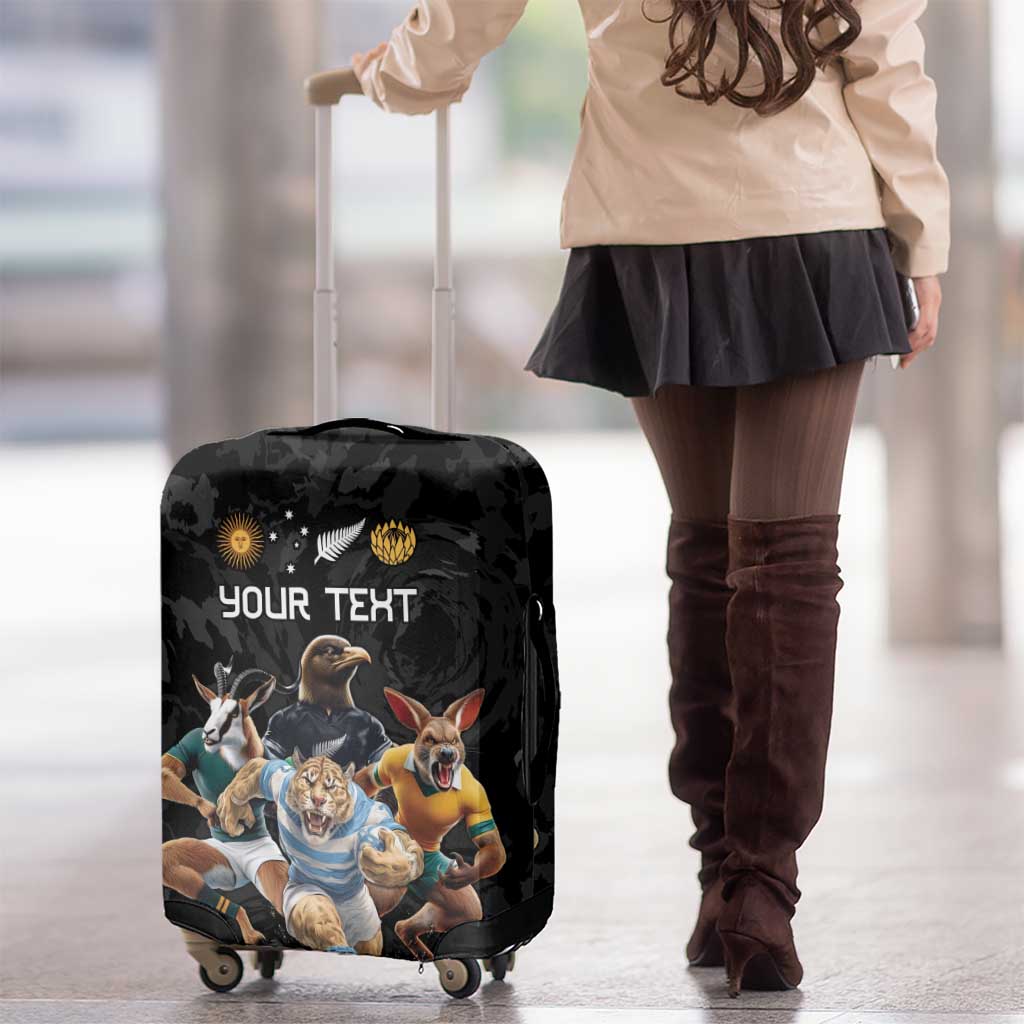 Custom Rugby Southern Hemisphere Luggage Cover Argentina AUNZ South Africa Mascot Black LT9