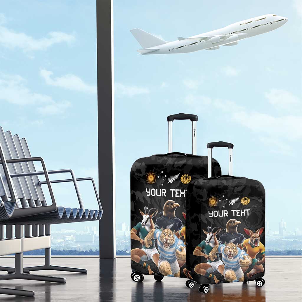 Custom Rugby Southern Hemisphere Luggage Cover Argentina AUNZ South Africa Mascot Black LT9