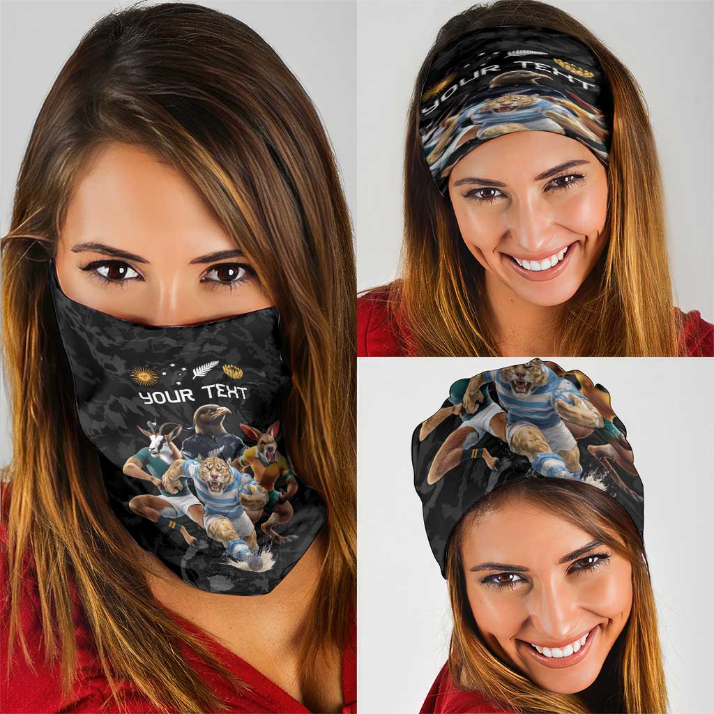 Custom Rugby Southern Hemisphere Neck Gaiter Argentina AUNZ South Africa Mascot Black LT9