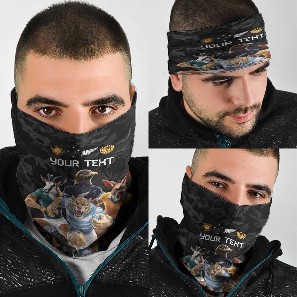 Custom Rugby Southern Hemisphere Neck Gaiter Argentina AUNZ South Africa Mascot Black LT9