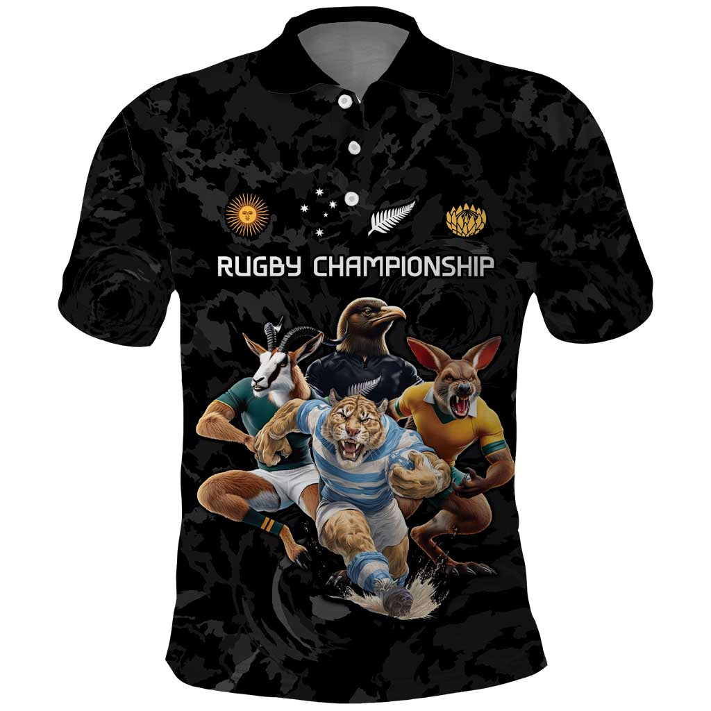 Custom Rugby Southern Hemisphere Polo Shirt Argentina AUNZ South Africa Mascot Black LT9