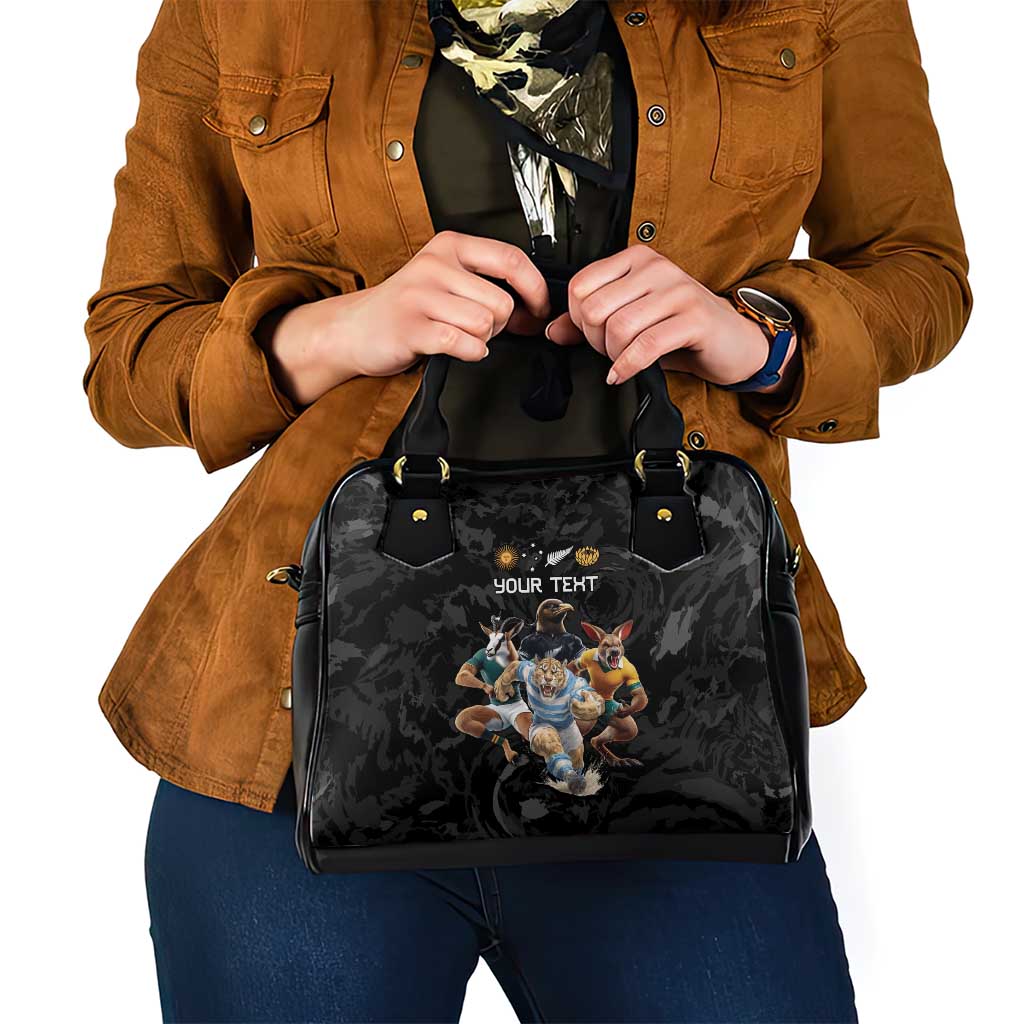 Custom Rugby Southern Hemisphere Shoulder Handbag Argentina AUNZ South Africa Mascot Black LT9
