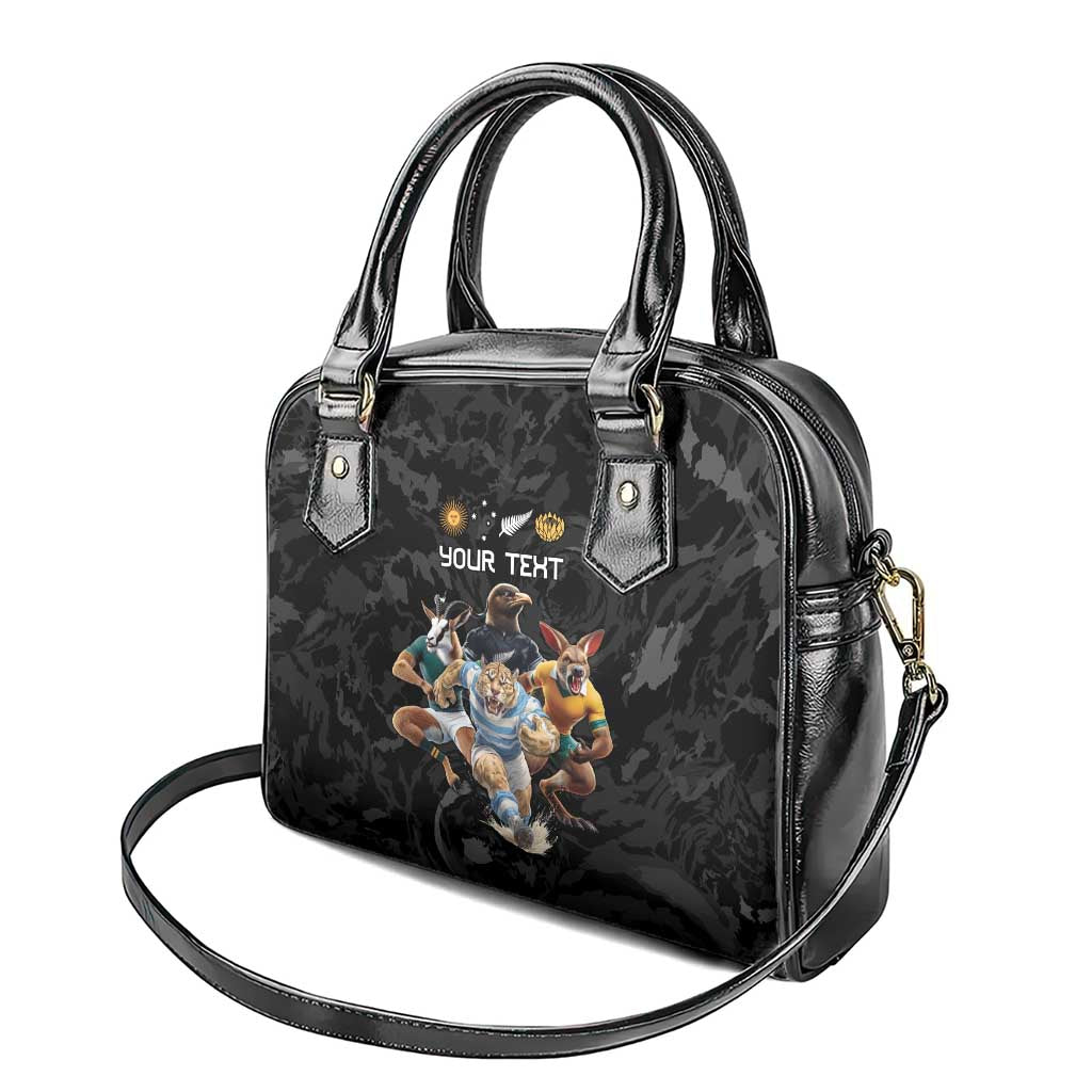 Custom Rugby Southern Hemisphere Shoulder Handbag Argentina AUNZ South Africa Mascot Black LT9