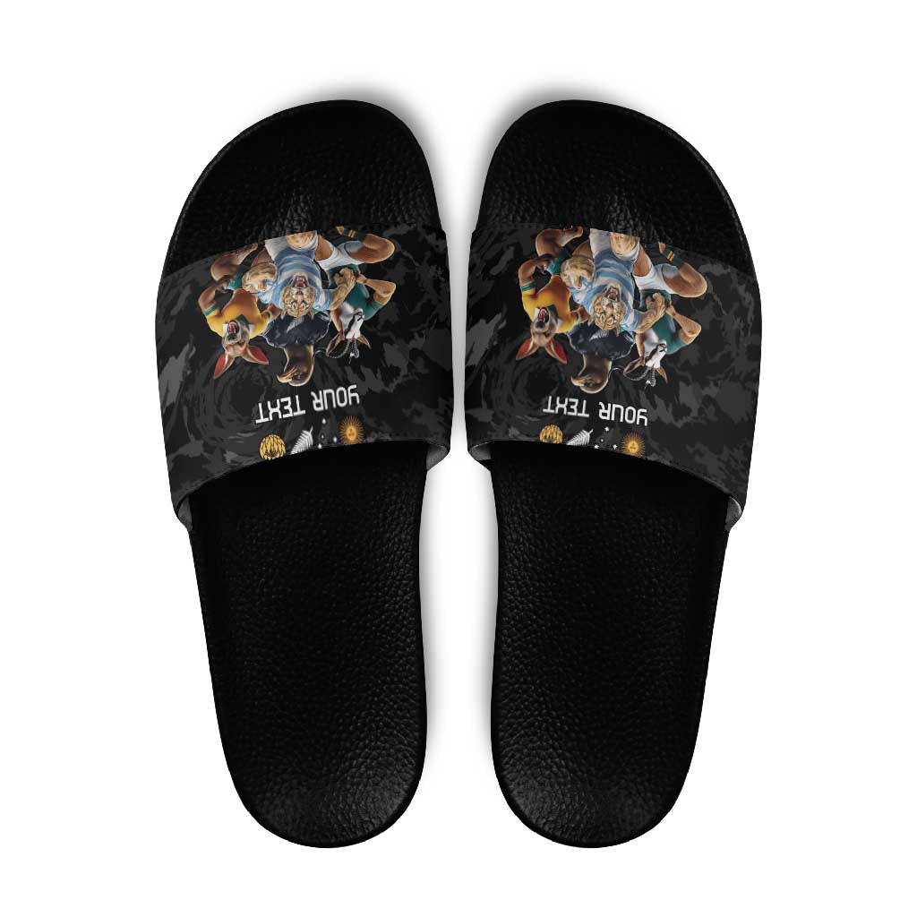 Custom Rugby Southern Hemisphere Slide Sandals Argentina AUNZ South Africa Mascot Black LT9