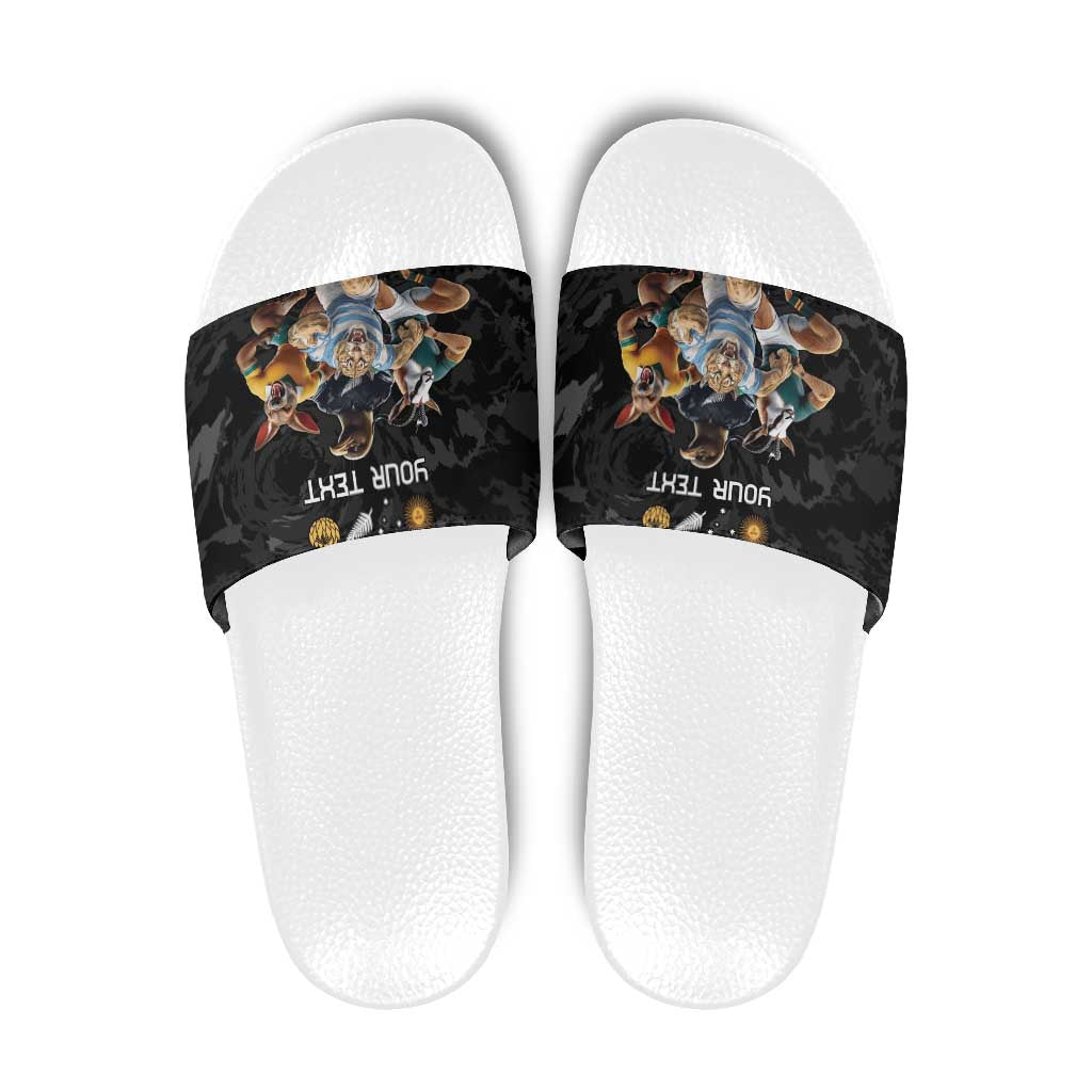 Custom Rugby Southern Hemisphere Slide Sandals Argentina AUNZ South Africa Mascot Black LT9