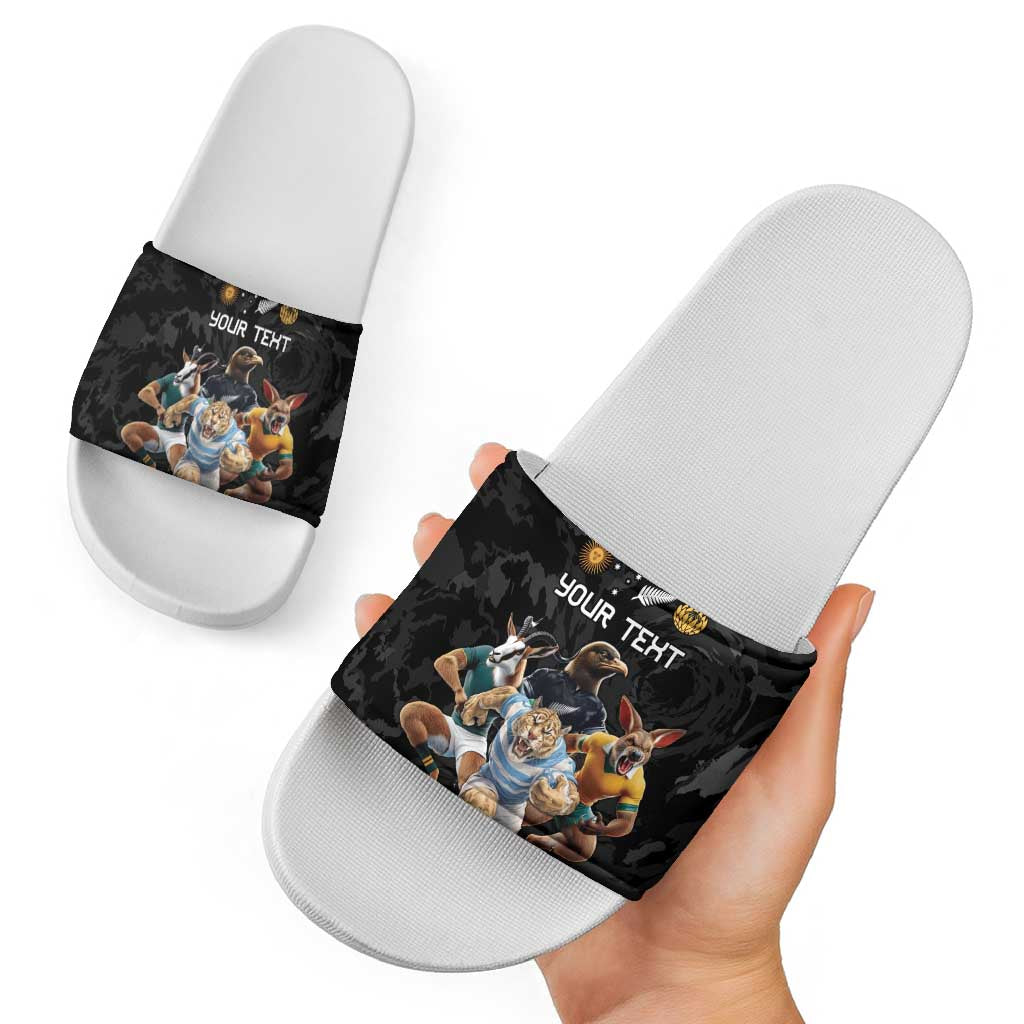 Custom Rugby Southern Hemisphere Slide Sandals Argentina AUNZ South Africa Mascot Black LT9