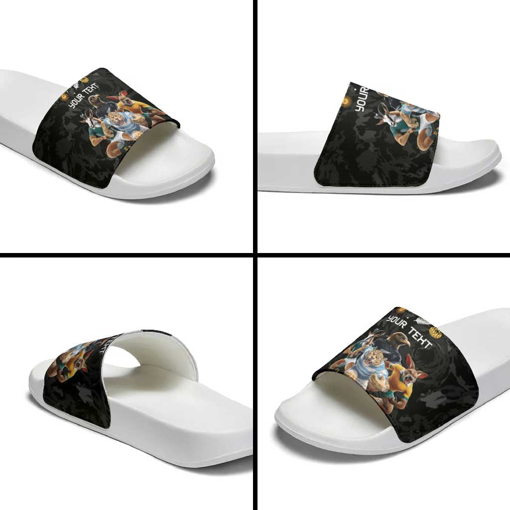 Custom Rugby Southern Hemisphere Slide Sandals Argentina AUNZ South Africa Mascot Black LT9