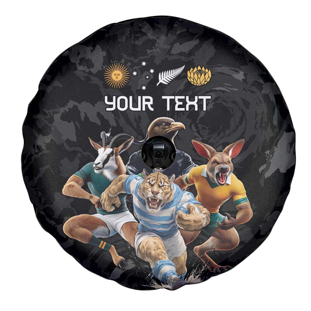 Custom Rugby Southern Hemisphere Spare Tire Cover Argentina AUNZ South Africa Mascot Black LT9