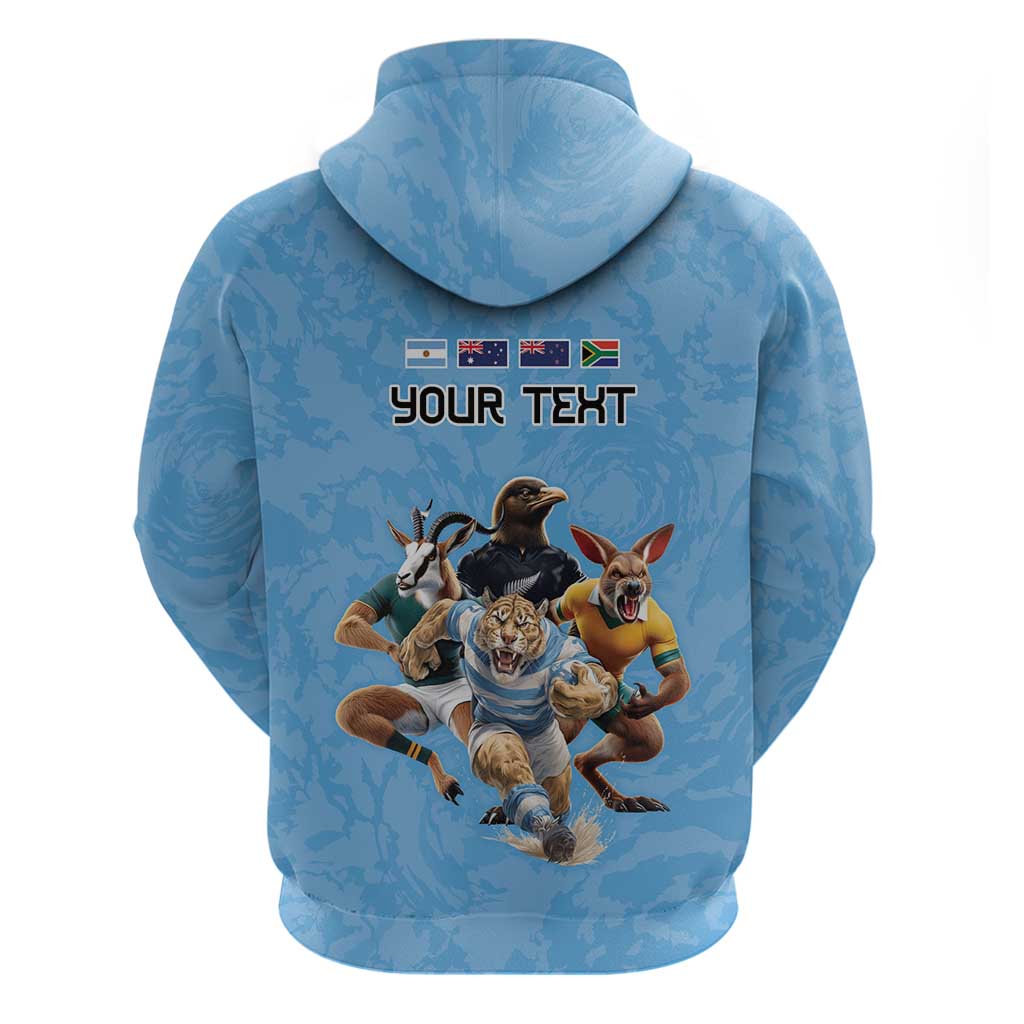 Custom Rugby Southern Hemisphere Hoodie Argentina AUNZ South Africa Mascot Blue LT9