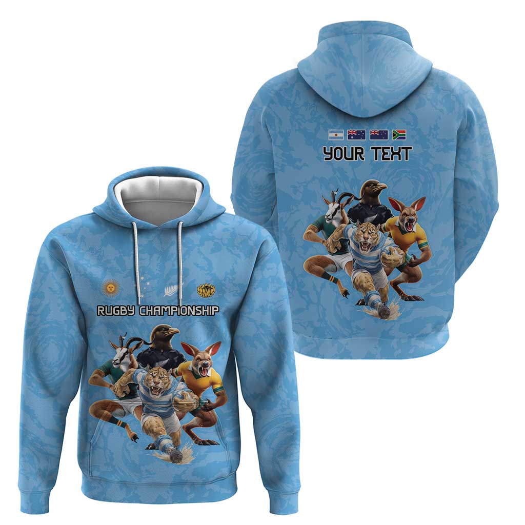 Custom Rugby Southern Hemisphere Hoodie Argentina AUNZ South Africa Mascot Blue LT9