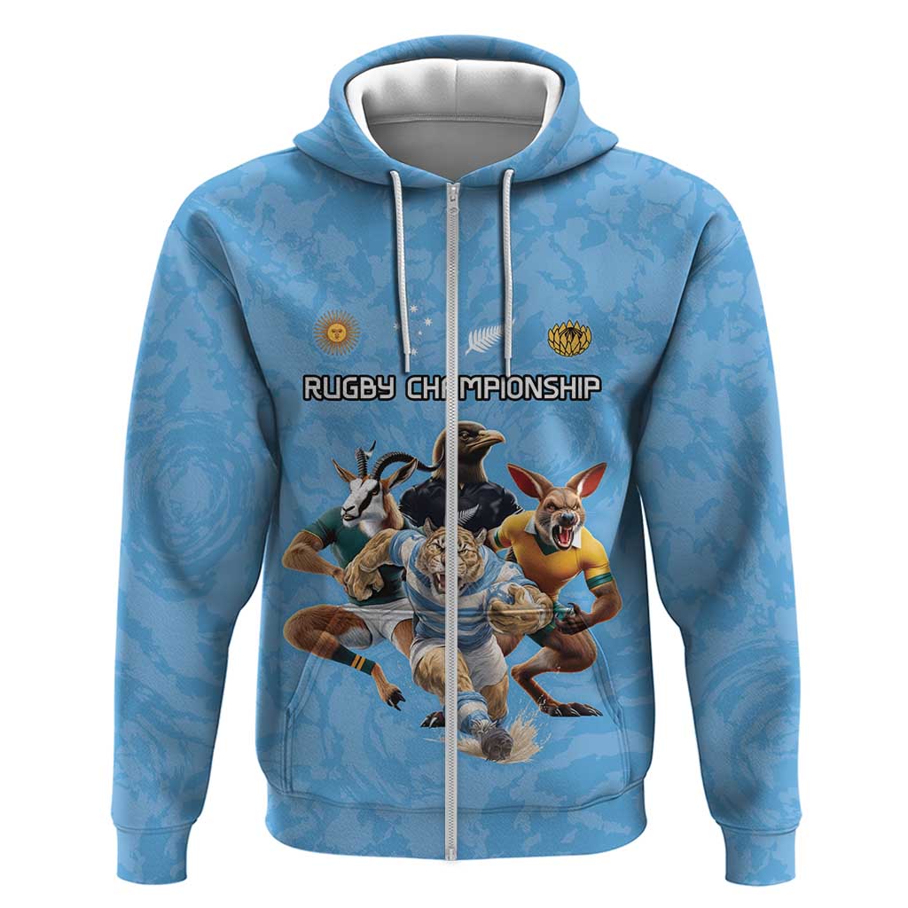 Custom Rugby Southern Hemisphere Hoodie Argentina AUNZ South Africa Mascot Blue LT9