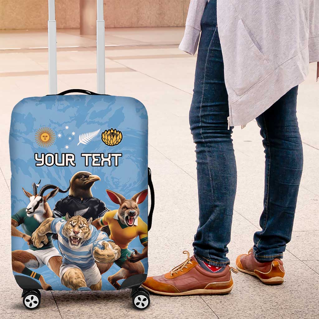 Custom Rugby Southern Hemisphere Luggage Cover Argentina AUNZ South Africa Mascot Blue LT9