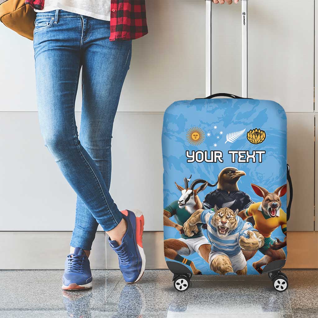 Custom Rugby Southern Hemisphere Luggage Cover Argentina AUNZ South Africa Mascot Blue LT9
