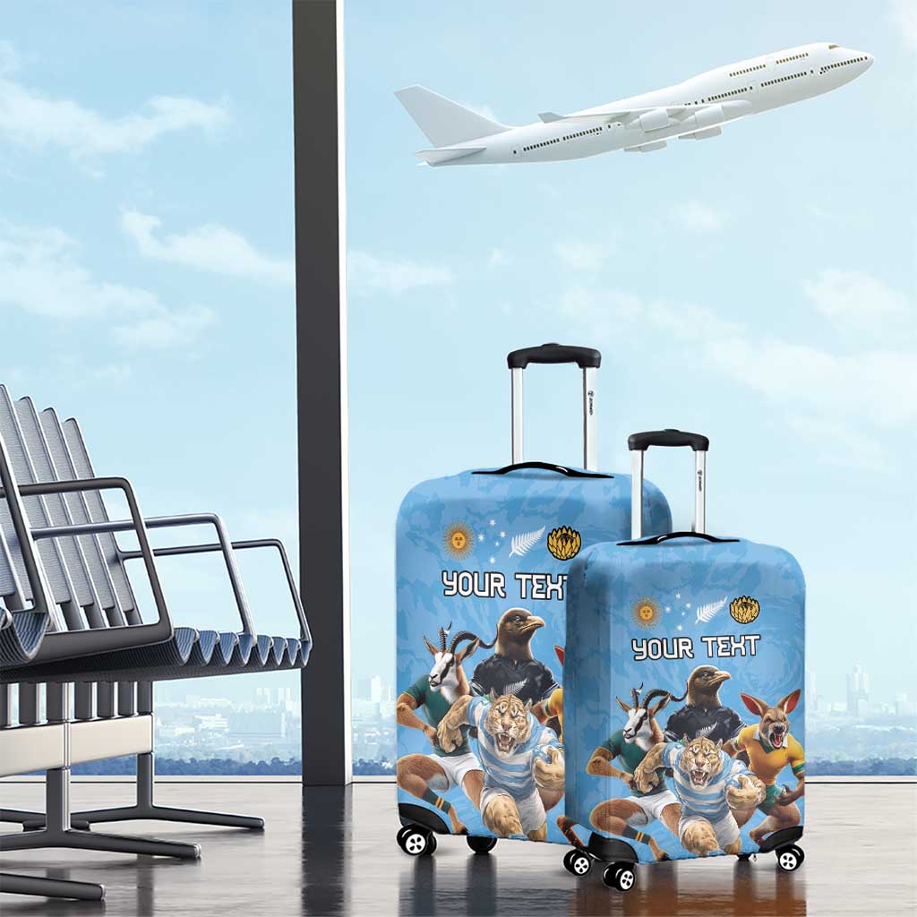 Custom Rugby Southern Hemisphere Luggage Cover Argentina AUNZ South Africa Mascot Blue LT9