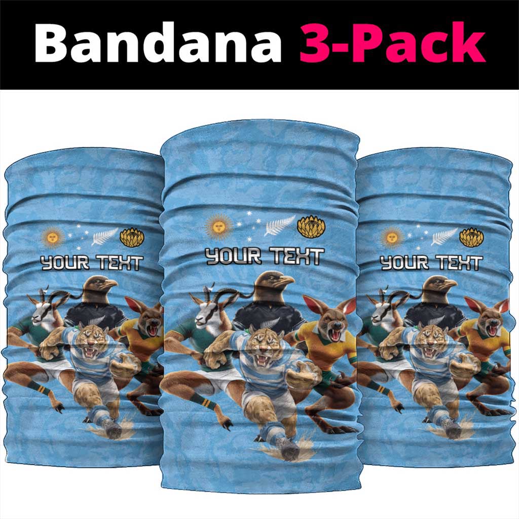 Custom Rugby Southern Hemisphere Neck Gaiter Argentina AUNZ South Africa Mascot Blue LT9