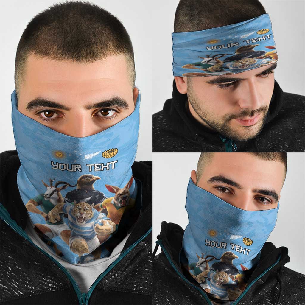 Custom Rugby Southern Hemisphere Neck Gaiter Argentina AUNZ South Africa Mascot Blue LT9