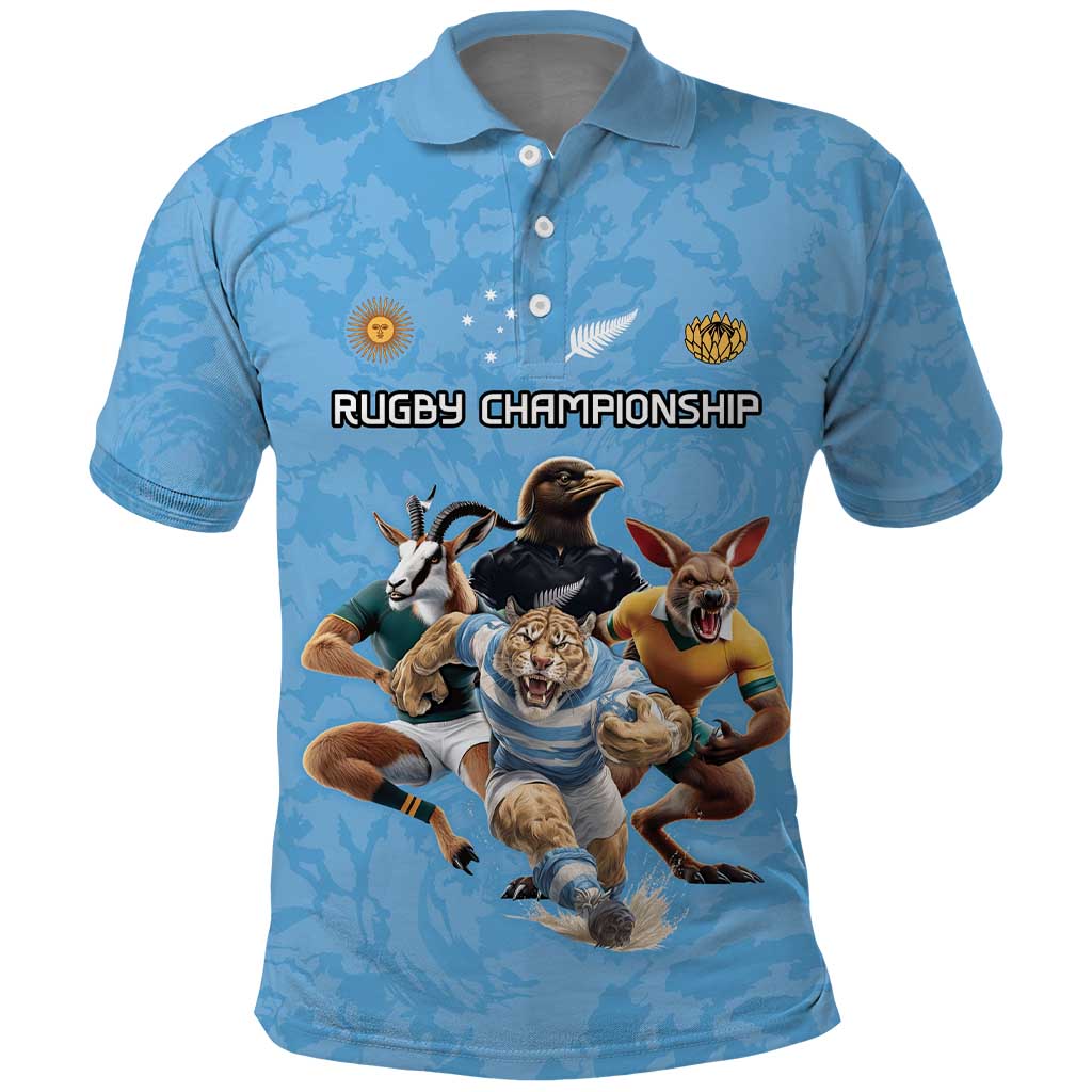 Custom Rugby Southern Hemisphere Polo Shirt Argentina AUNZ South Africa Mascot Blue LT9