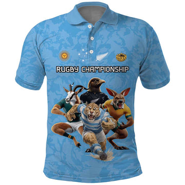 Custom Rugby Southern Hemisphere Polo Shirt Argentina AUNZ South Africa Mascot Blue LT9