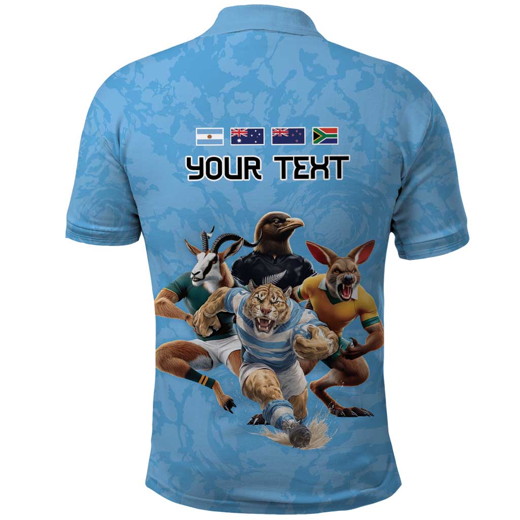 Custom Rugby Southern Hemisphere Polo Shirt Argentina AUNZ South Africa Mascot Blue LT9