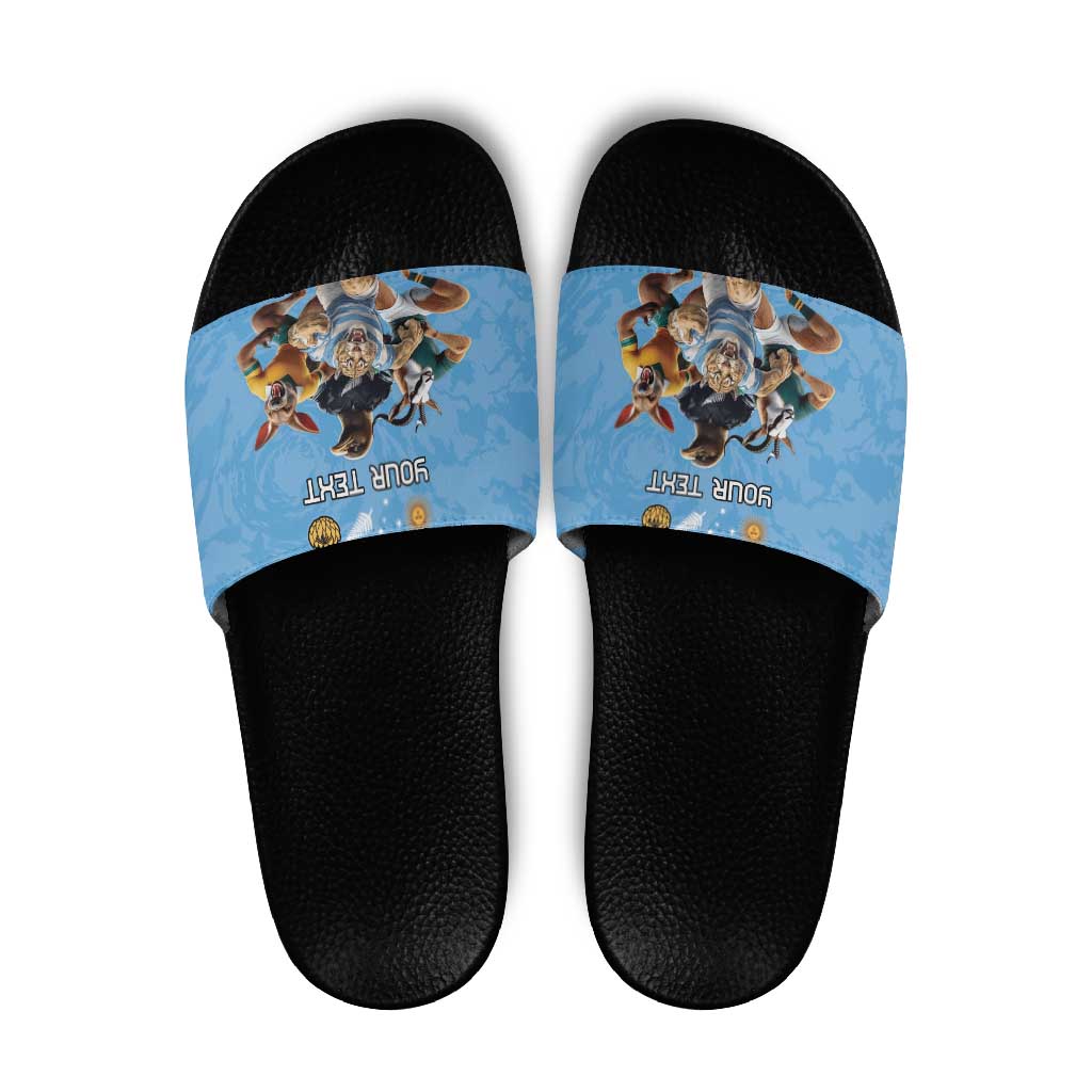 Custom Rugby Southern Hemisphere Slide Sandals Argentina AUNZ South Africa Mascot Blue LT9